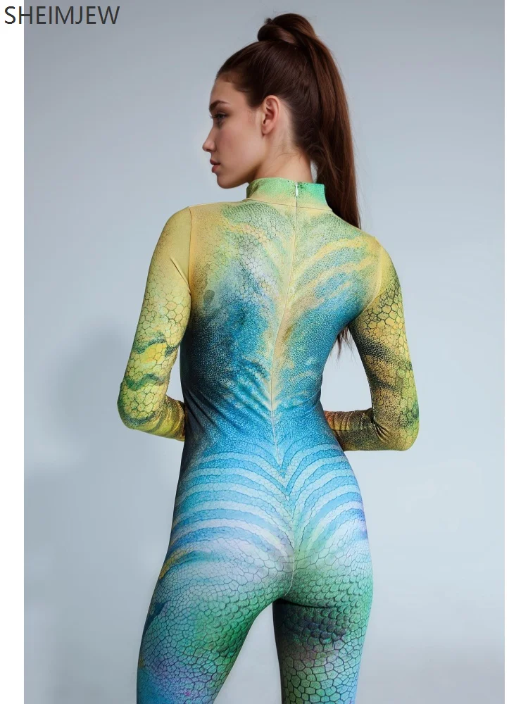 Funny Adult Halloween Role Play Lizard Tights Carnival Stage Performance Chameleon Jumpsuit Women's Unique Reptile Zentai Suit