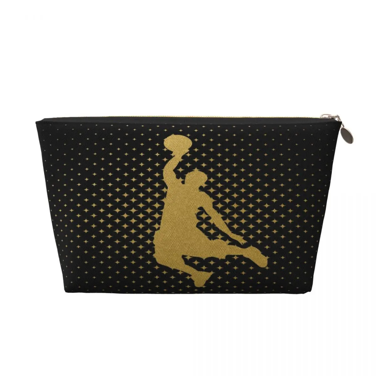 Custom Golden Basketball Player Travel Cosmetic Bag Women Sports Lover Makeup Toiletry Organizer Lady Beauty Storage Dopp Kit