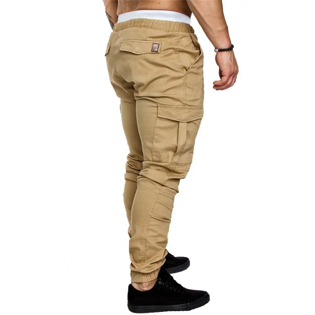 

Drawstring Waist Men Trousers Versatile Men's Cargo Pants with Ankle-banded Design Multiple Pockets Elastic for Gym for Comfort