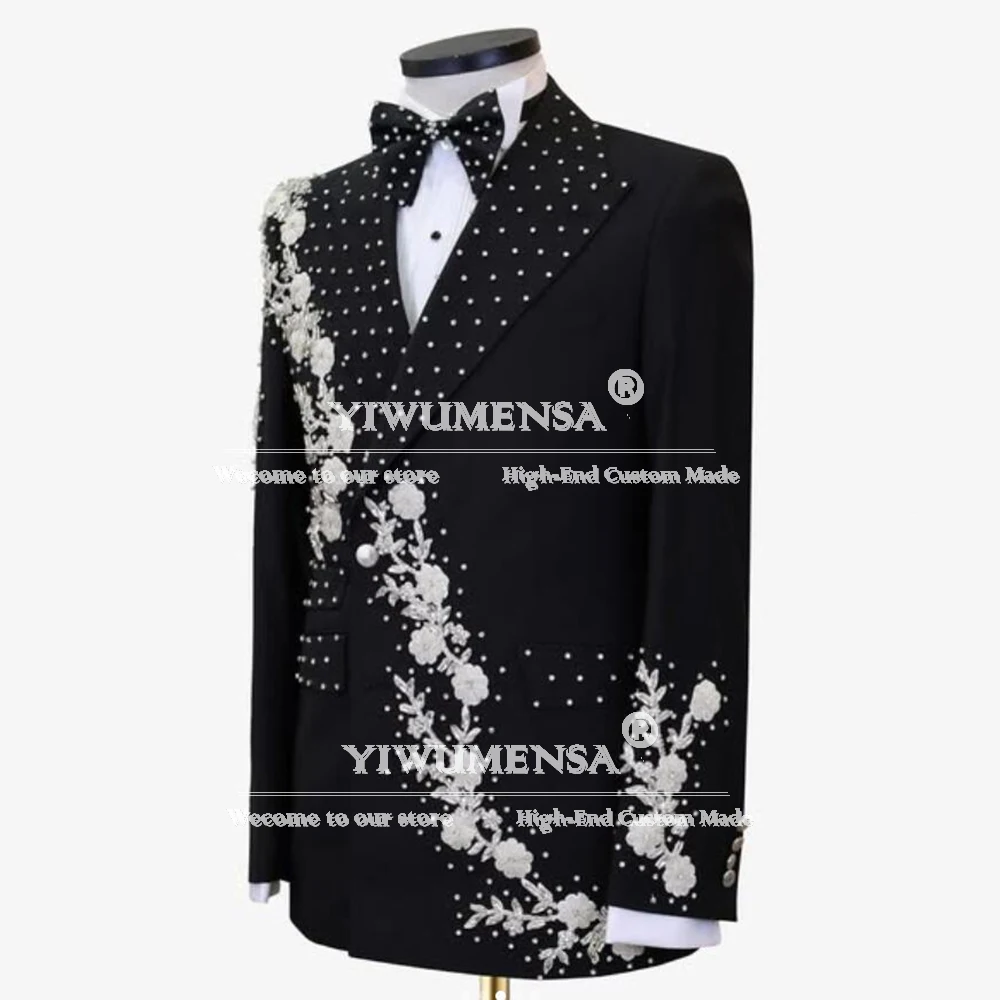 

Роскошные свадебные костюмы для жениха, куртка с кристаллами и бисером, брюки, мужские смокинги из 2 предметов, вечерние мужские пиджаки для банкета и выпускного вечера по индивидуальному заказу