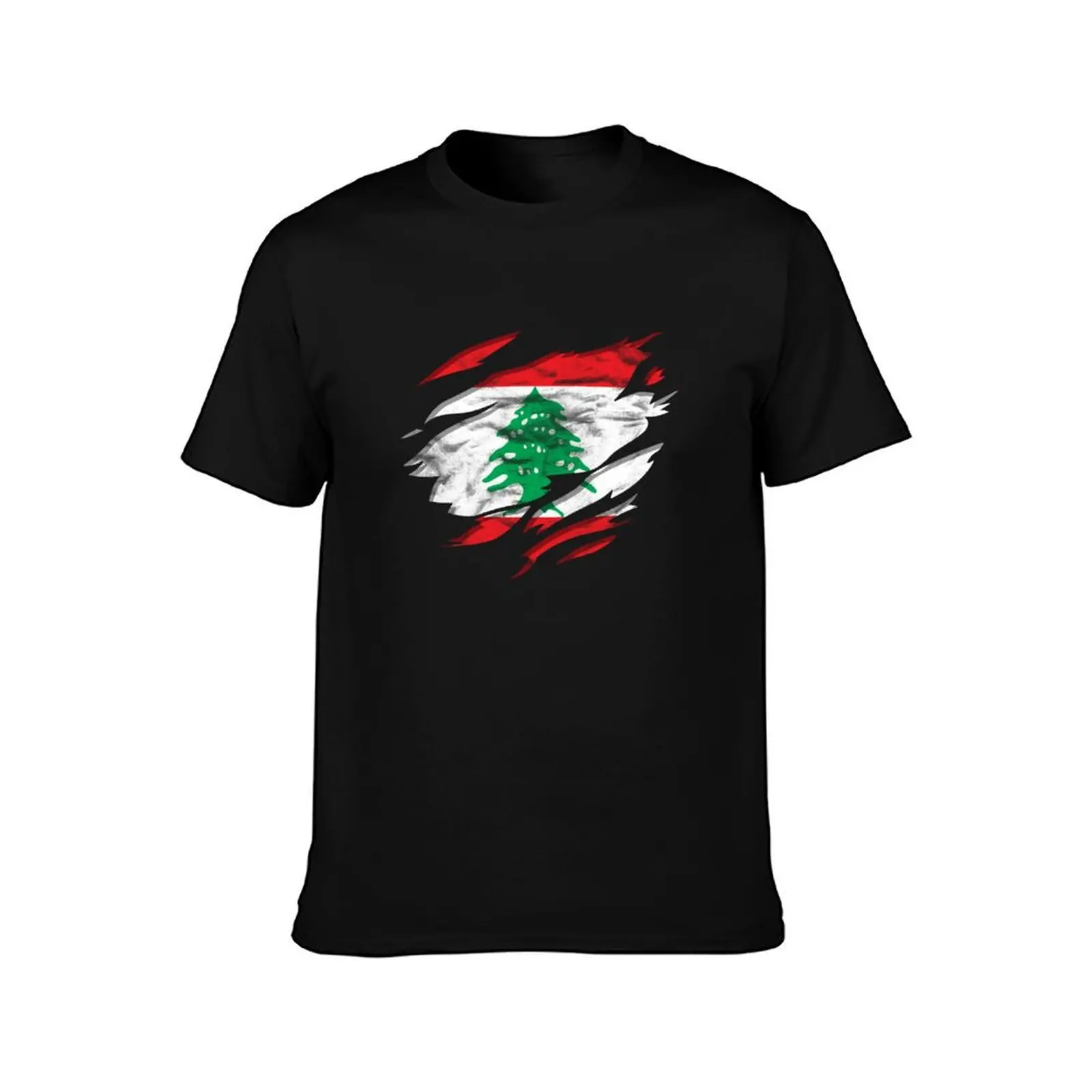 Ripped Rip Open Lebanon Flag Palm T-Shirt Basic Short Sleeve for Men T-Shirt