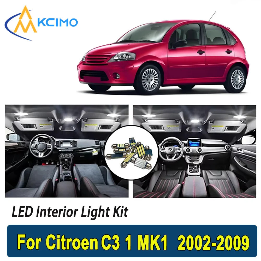 

Kcimo LED For Citroen C3 1 MK1 2002 2003 2004 2005 2006 2007 2008 2009 Premium Bright LED Interior Dome Map Trunk Light Kit Car