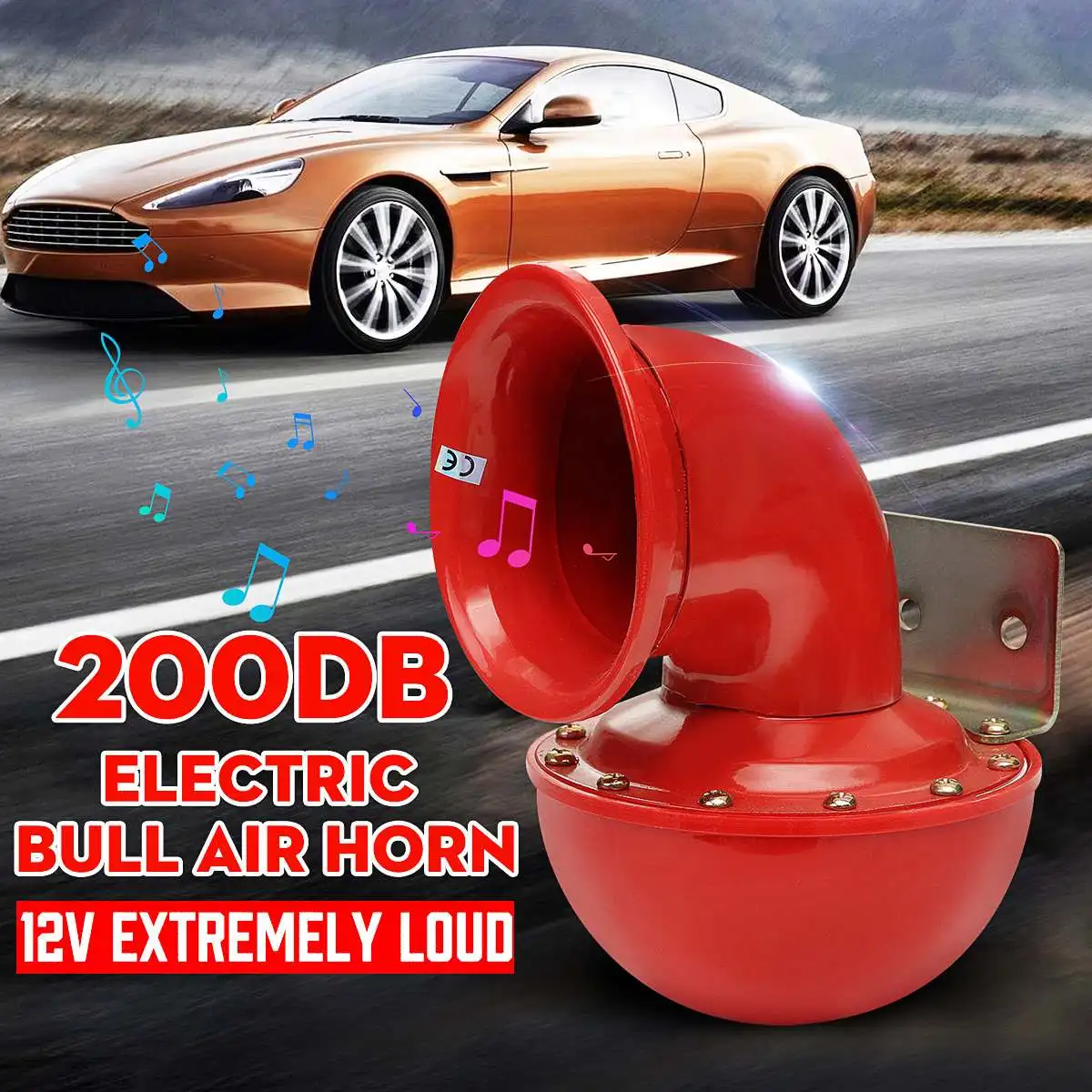 12V 178DB Super-loud Sound Trumpet Air Bull Cow Horn Kit For Cars Trucks Boats MotorcyclesTaxi 12 V Vehicle ABS plastic Red