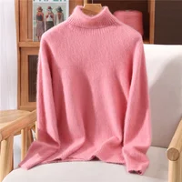 Autumn And Winter New 100% Mink Cashmere Sweater Ladies' High Lapel Solid Color Padded Pullover Wool Knitted Bottoming Shirt - Image 4