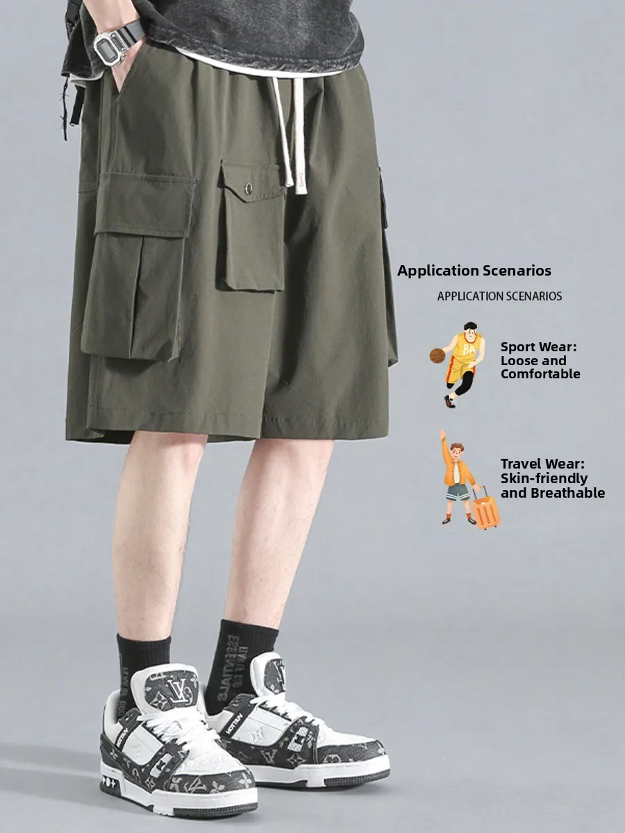 

Летние тонкие повседневные шорты в американском стиле, свободного кроя, с множеством карманов, для активного отдыха, молодежные, в стиле рабочей одежды