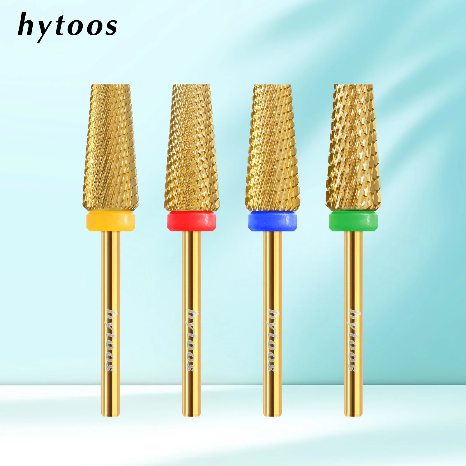 

HYTOOS Gold Tapered 5 in 1 Nail Drill Bits Flat Top Carbide Nail Bit Remove Gel Electric Drills File Manicure Accessories Tools
