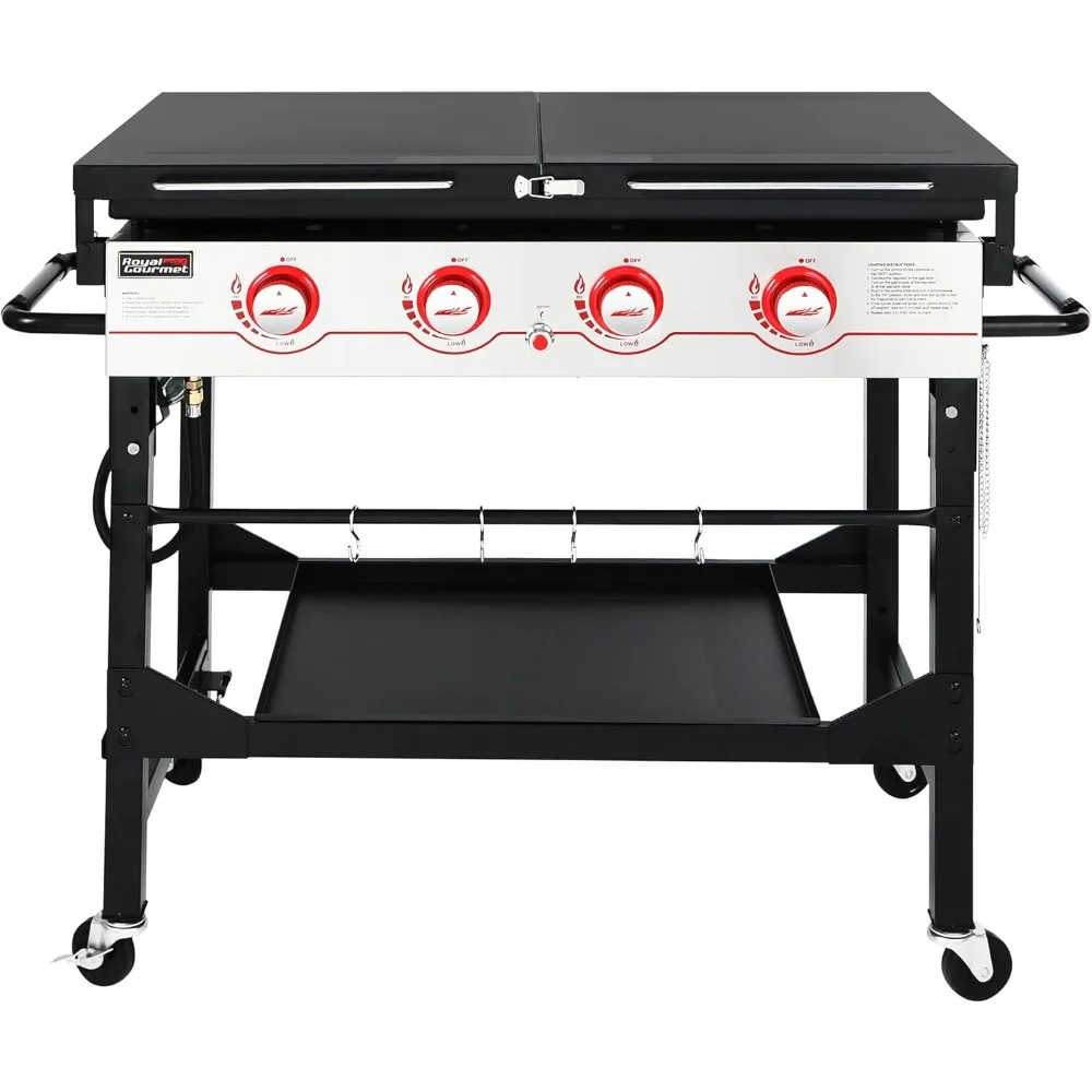 

Газовая сковорода с 4 конфорками и плоской верхней частью пропана, 36-дюймовая газовая сковорода с верхней крышкой, складными боковыми полками и ножками для большого улицы