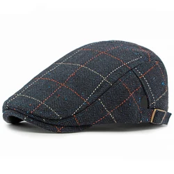 HT4289 Berets Men New Vintage Plaid   Flat Cap Retro Artist Painter Beret Hats for Men Spring Autumn Striped Beret Cap