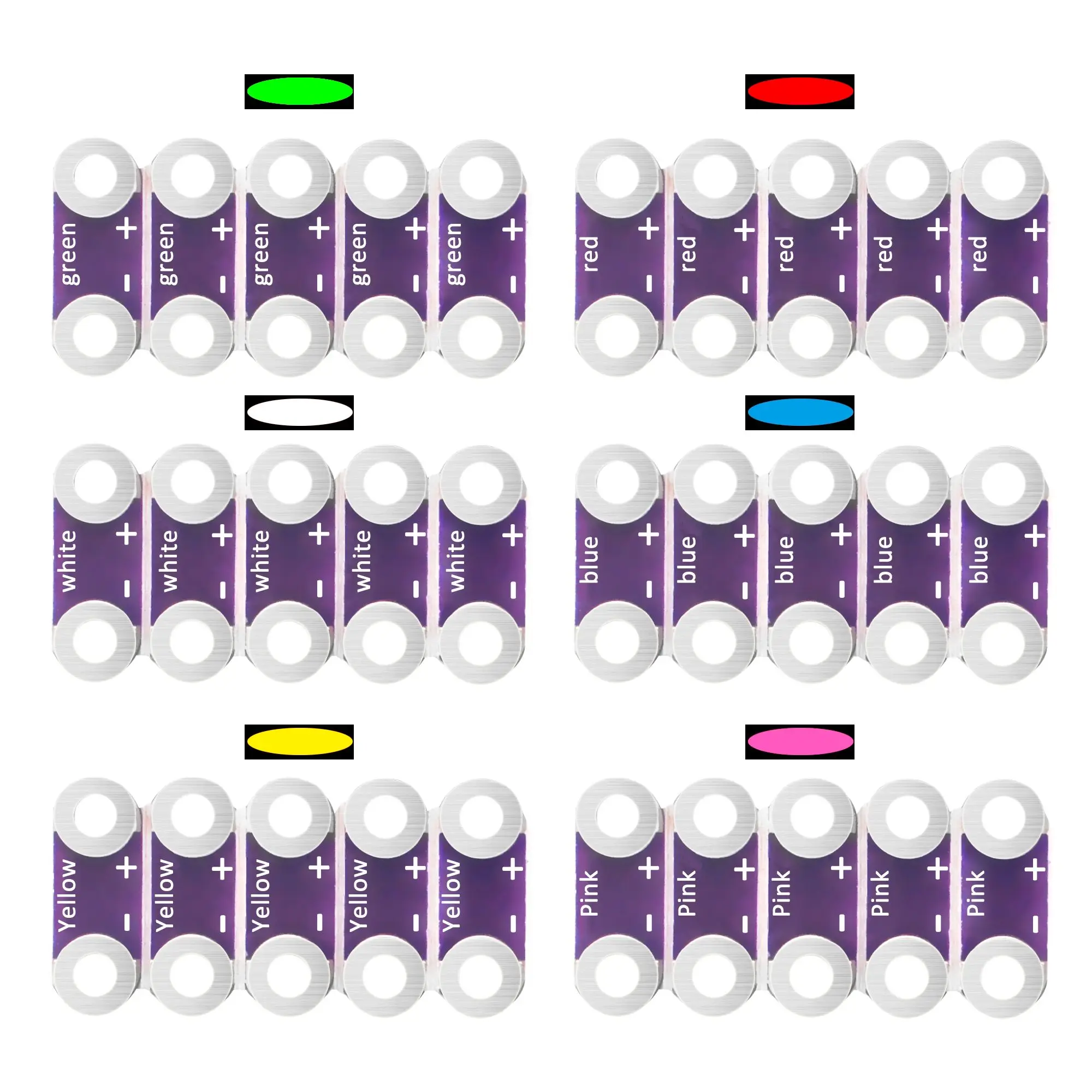 30X Lilypad LEDs Pink Red Yellow Blue Green Orange for Arduino Raspberry Pi Microcontroller