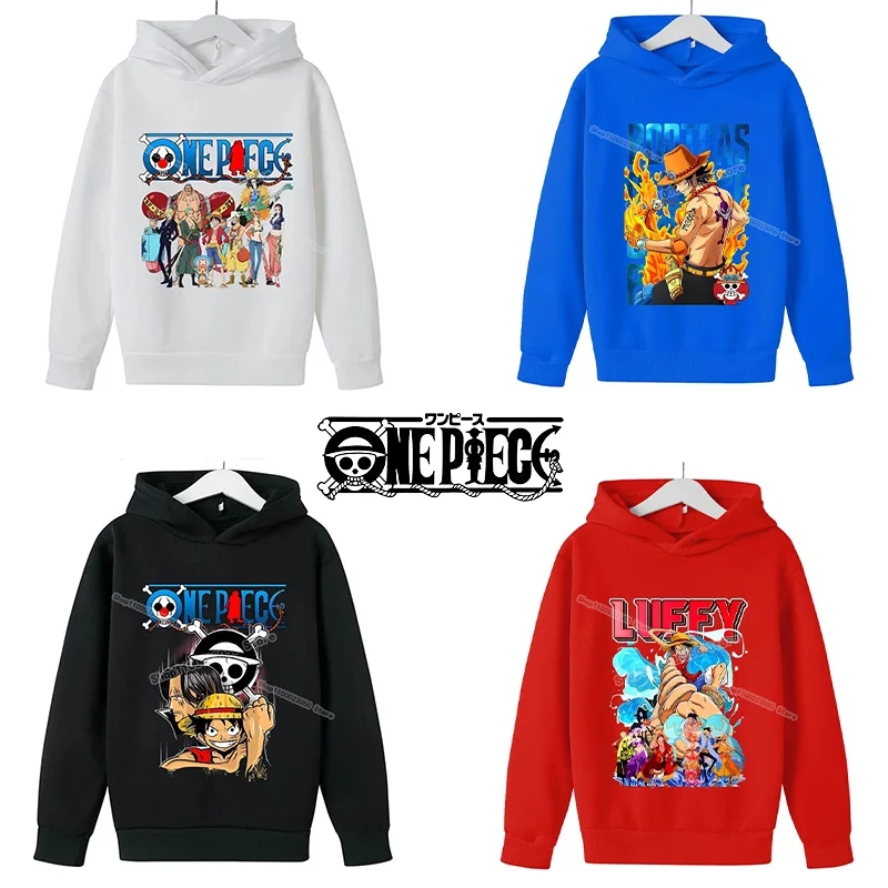 One Piece Fleece Clothing for Children Cute Cartoon Thick Hoodie Trendy Luffy Anime Hoodies Fashion Clothes Sweatshirt Kids Gift