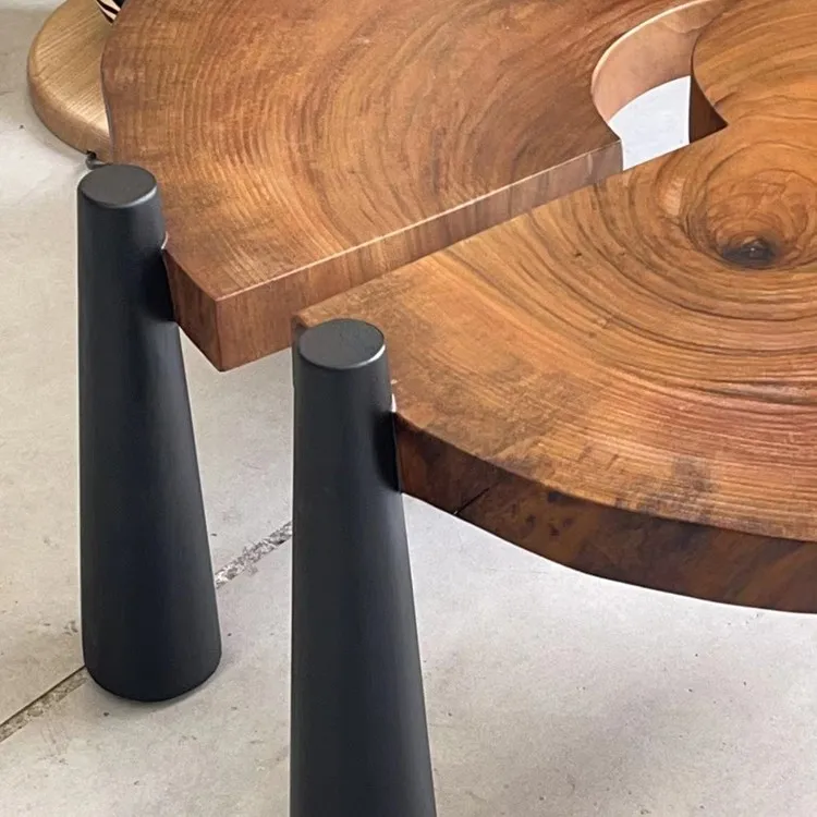 طاولة القهوة المتداخلة أثاث غرفة المعيشة طقم أريكة طاولة مركزية مستديرة طاولة قهوة من الخشب الصلب #4