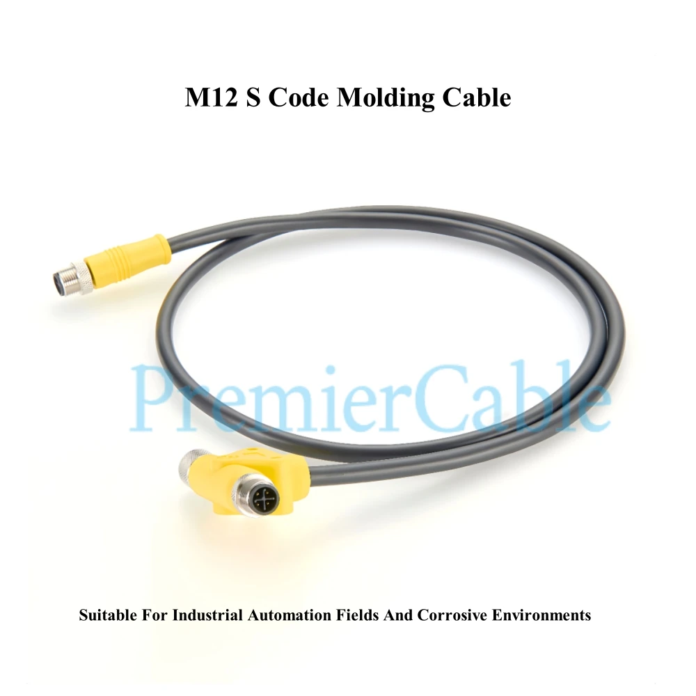 M12 S Coding Tee Splitter 4 Pin S Code Molded Cable Connector T Splitter Circular Adapter IP67 Extension Power Cable Cordset