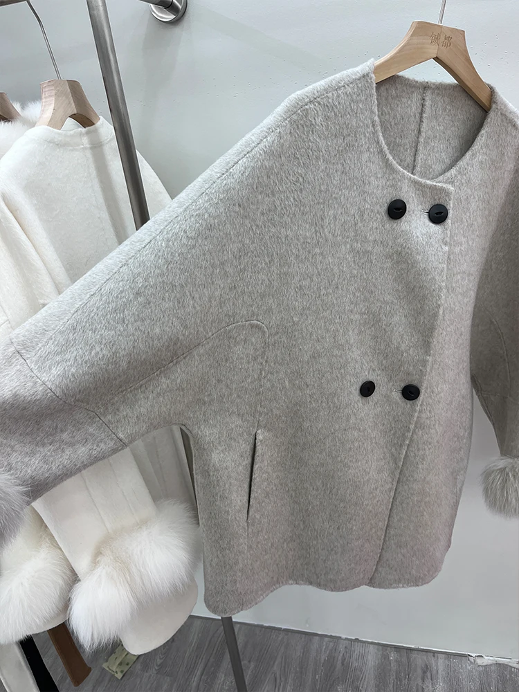 Cappotto da donna in vera pelliccia di volpe naturale da donna invernale 2024 Mantello di lana Giacca calda in cashmere Cappotto femminile spesso di lusso