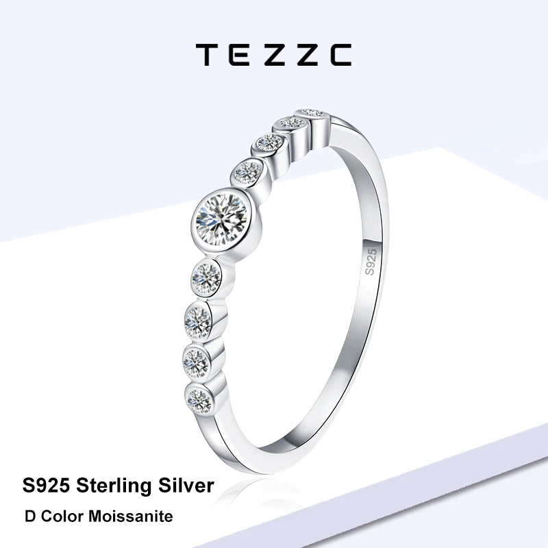 

Tezzc D VVS Full Moissanite Ring for Women Classic Bubbles Engagement Wedding Band Simple 925 Sterling Silver Ring Jewelry Gift