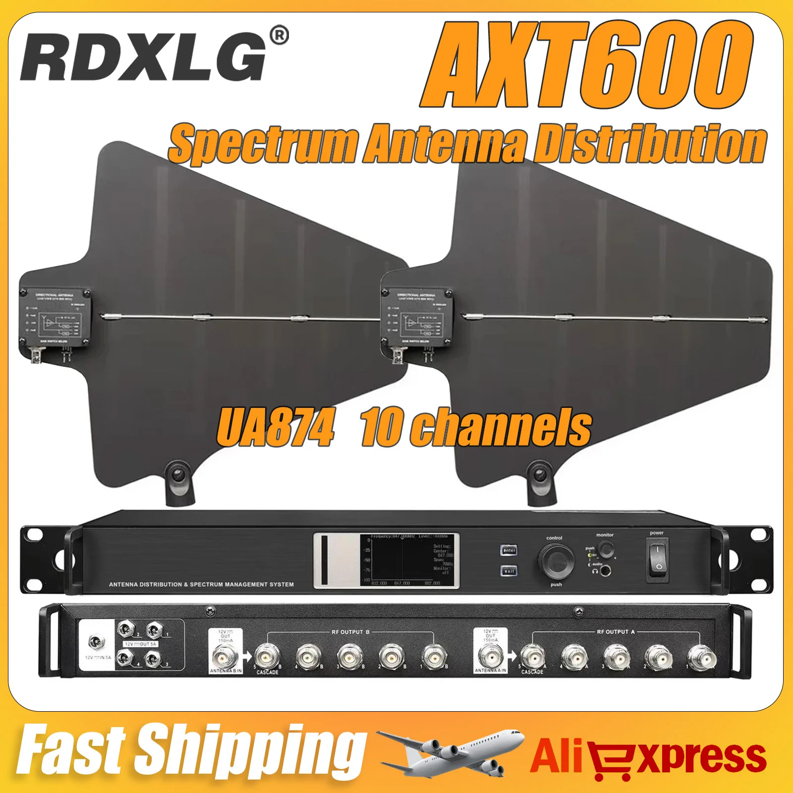 

Система распределения антенны AXT600 UA874 имеет сепаратор сигналов функции спектра, который используется для беспроводных микрофонных сигналов.
