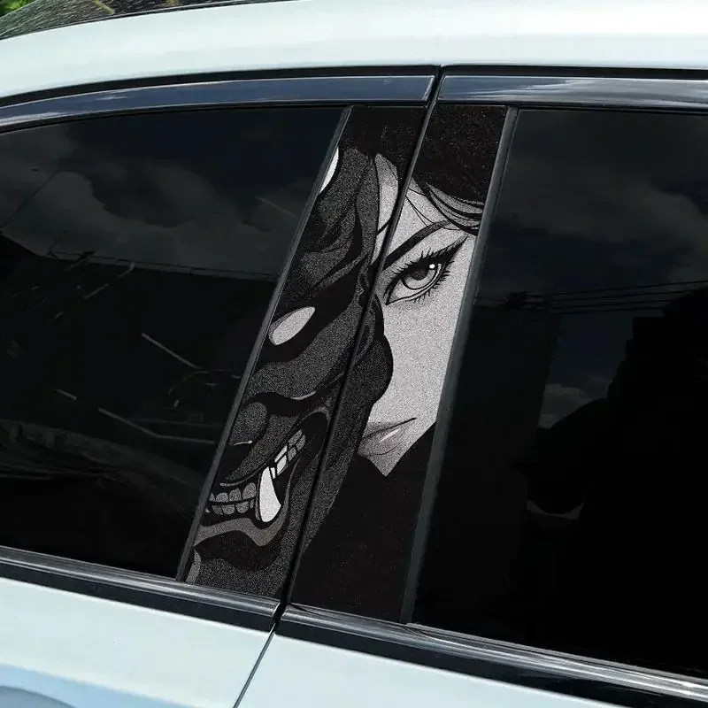 2 قطعة قناع شبح أنيمي فتاة باردة سيارة B عمود ملصقات مقاوم للماء عمود تقليم الشارات ملصقات مقاومة للخدش #2