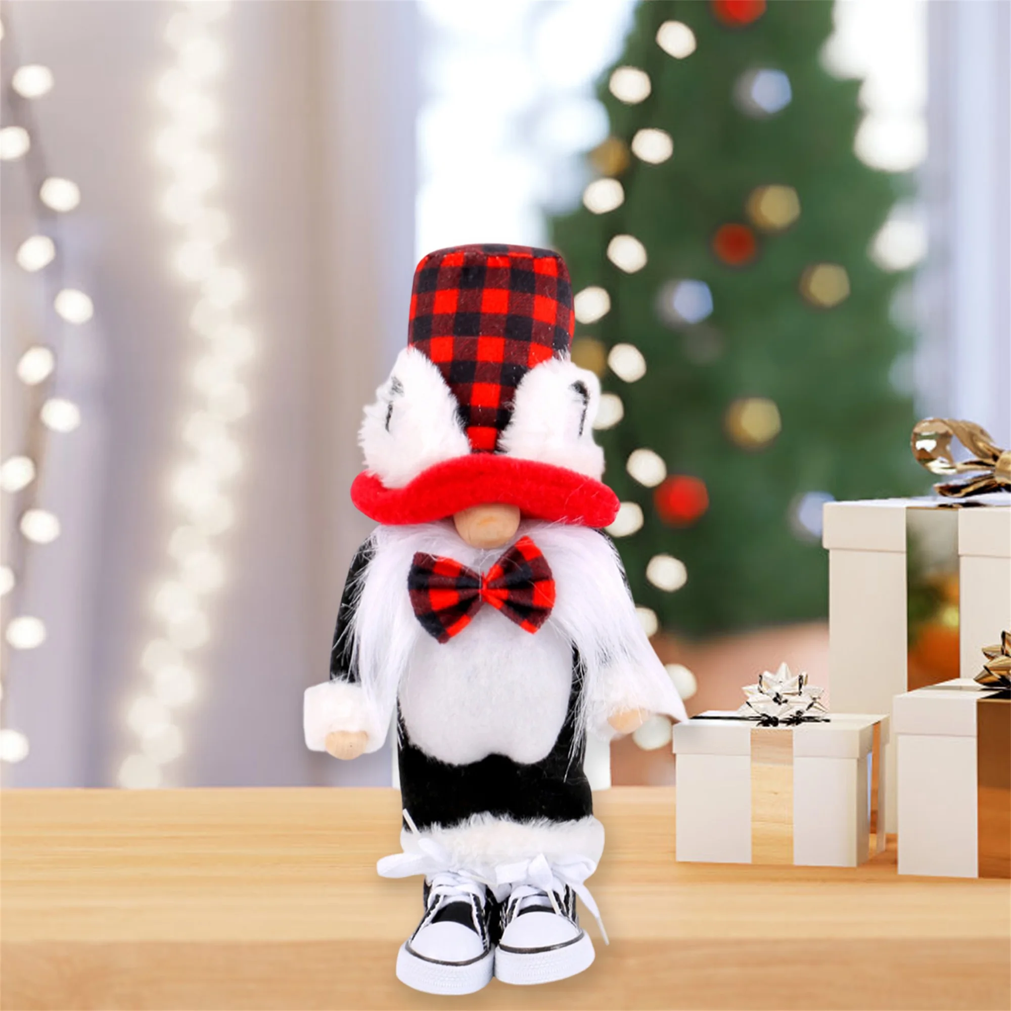 

Cute Sitting Plush Gnomes Figurines with Bunny Ear Hat Christmas Tree Ornaments Home Tabletop Decoration