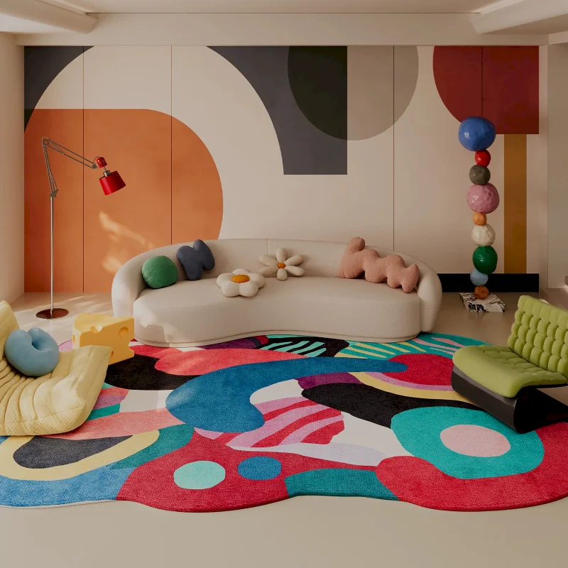 VIKAMA Irregular Shape Colorful Abstract Area Rug Blob Carpet Living Room Floor Mat Washable Soft For Home Decor