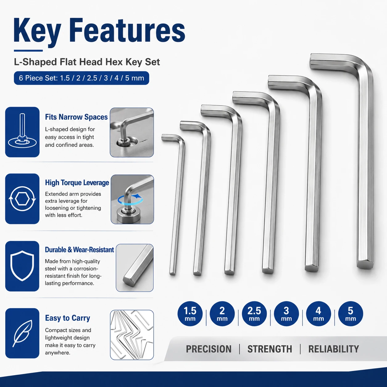 

20pcs L-Hex Wrench Set 1.5-5mm Flat Head Allen Keys with Holder for Home Auto Bike Maintenance Precision Torque Tools
