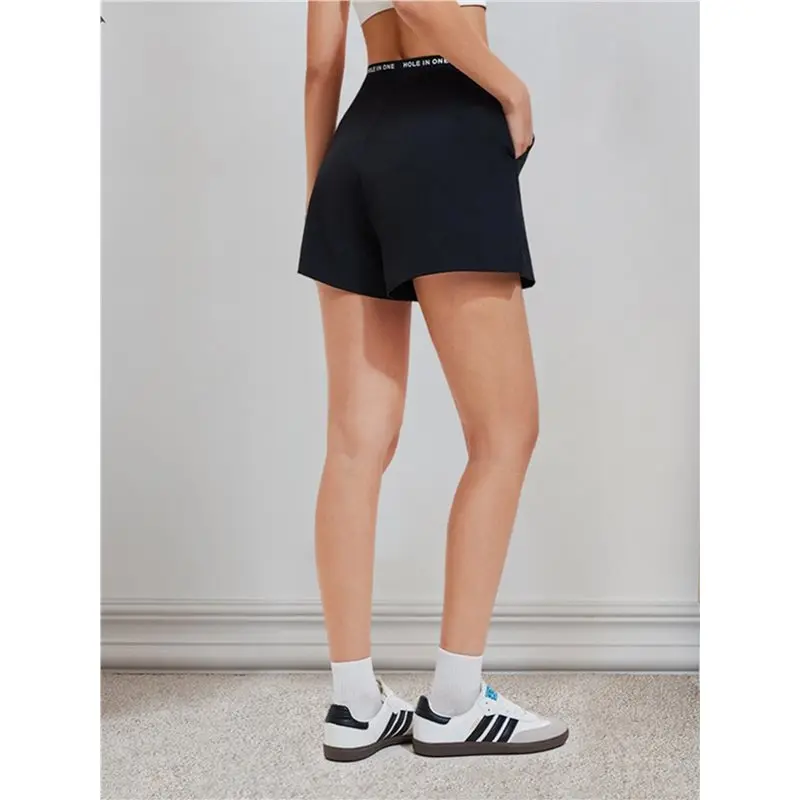 Womens Letter Printed Waist Pleated Athletic Shorts Black S Eco-Friendly