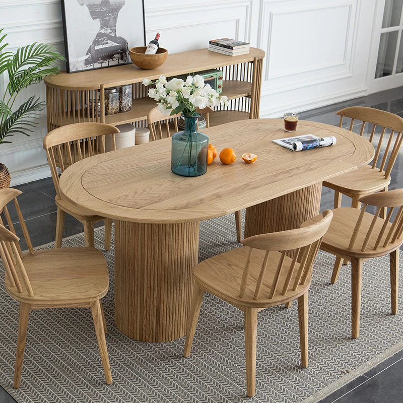 Retro Oval Dining Table North American Old Oak Dining Table Simple Western Restaurant Table