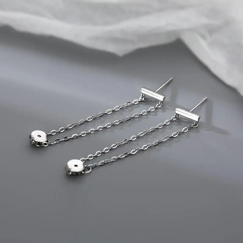 VENTFILLE 925 Sterling Silver  Double Chain Tassel Stud Earrings For Women Minimalist Birthday Gift Party Jewelry 2021 New