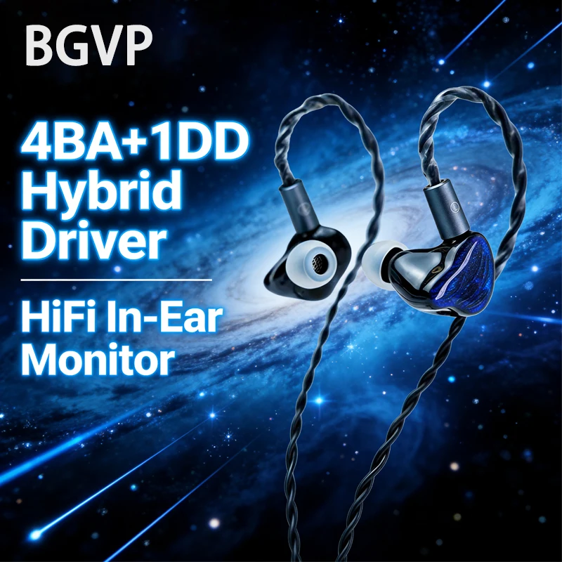 Наушники-мониторы BGVP Feather In-Ear Monitor с гибридным драйвером 4BA+1DD, HiFi, проводные, профессиональные IEM с разъемом 3.5/4.4 мм