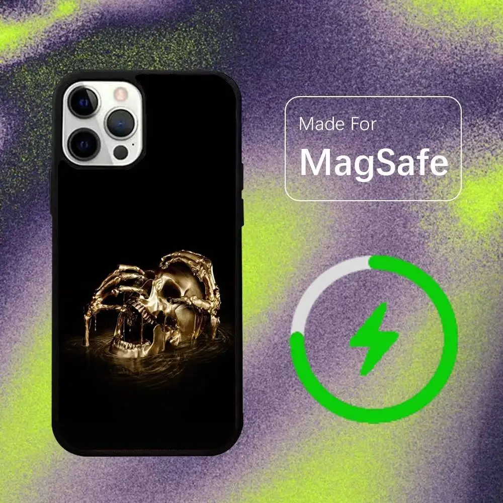 Golden Skull COOL Handyhülle für iPhone 17,16,15,14,13,12,11,Pro,Max,Plus,Mini,SE,Air Magsafe magnetisches kabelloses Laden