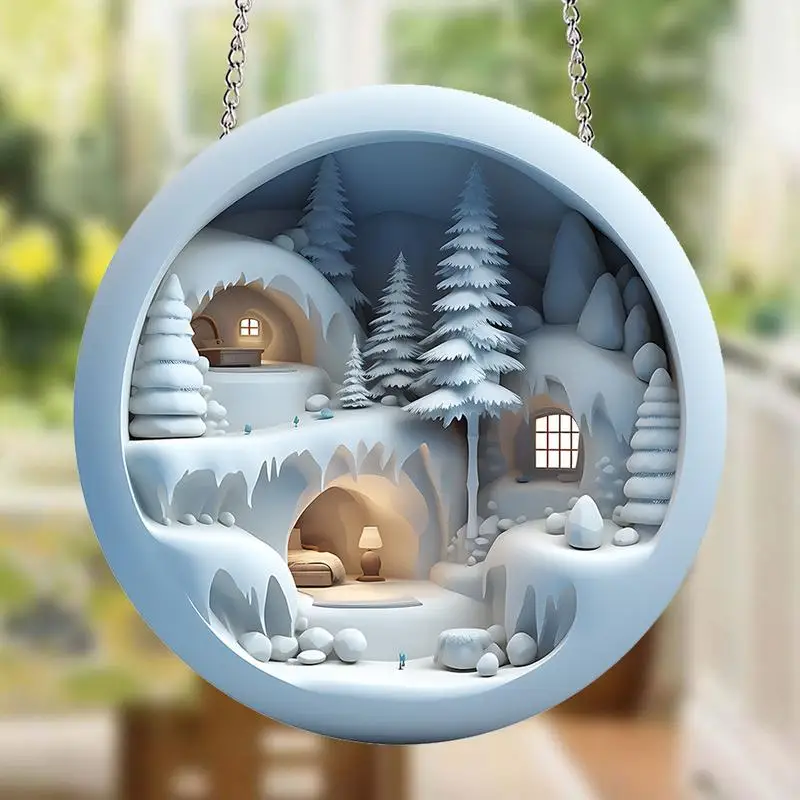 

Christmas Acrylic Pendant 3D Acrylic Christmas Door Art Decor Double-Sided Christmas Decorations Board Snowy Cabin Hanging