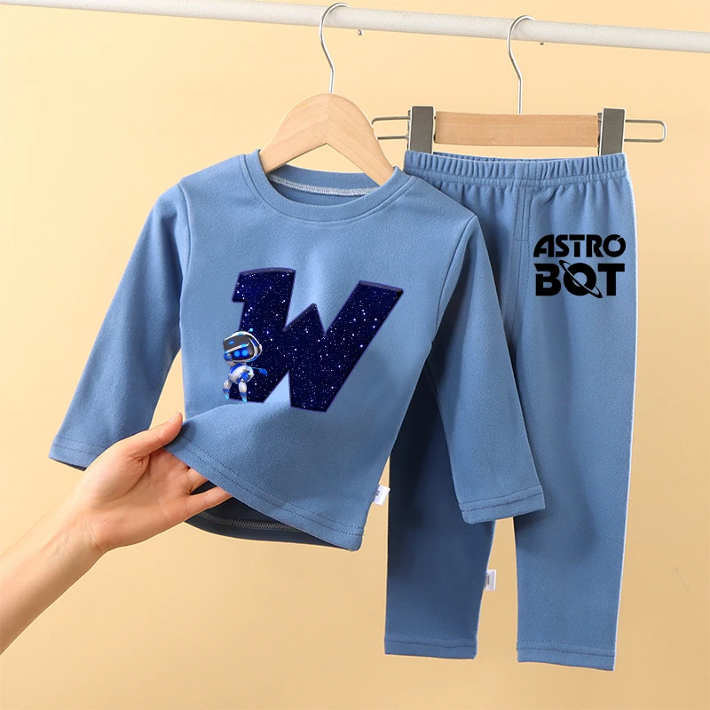 2PCS Astro Bot Kids Pajamas Set Anime Printed Letter Autumn Winter Warm Shirt Tops Boys Girls Children Clothing Nightshirt Gift