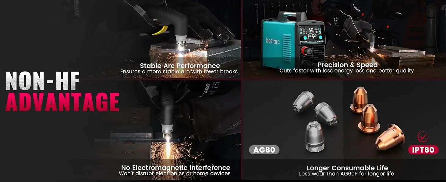 CNC Plasma Cutter Non-HF Pilot Arc Bestarc 50A BTC500XP 11GEN Blow Back Technology 16mm Clean Cutting with Digital Screen