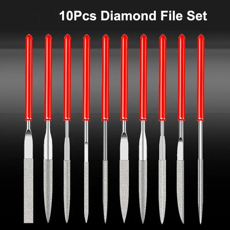 

10pcs Diamond Mini Needle File Kit Titanium Coated Rasp File Polishing Carving Diamond File Drill Bit Tools