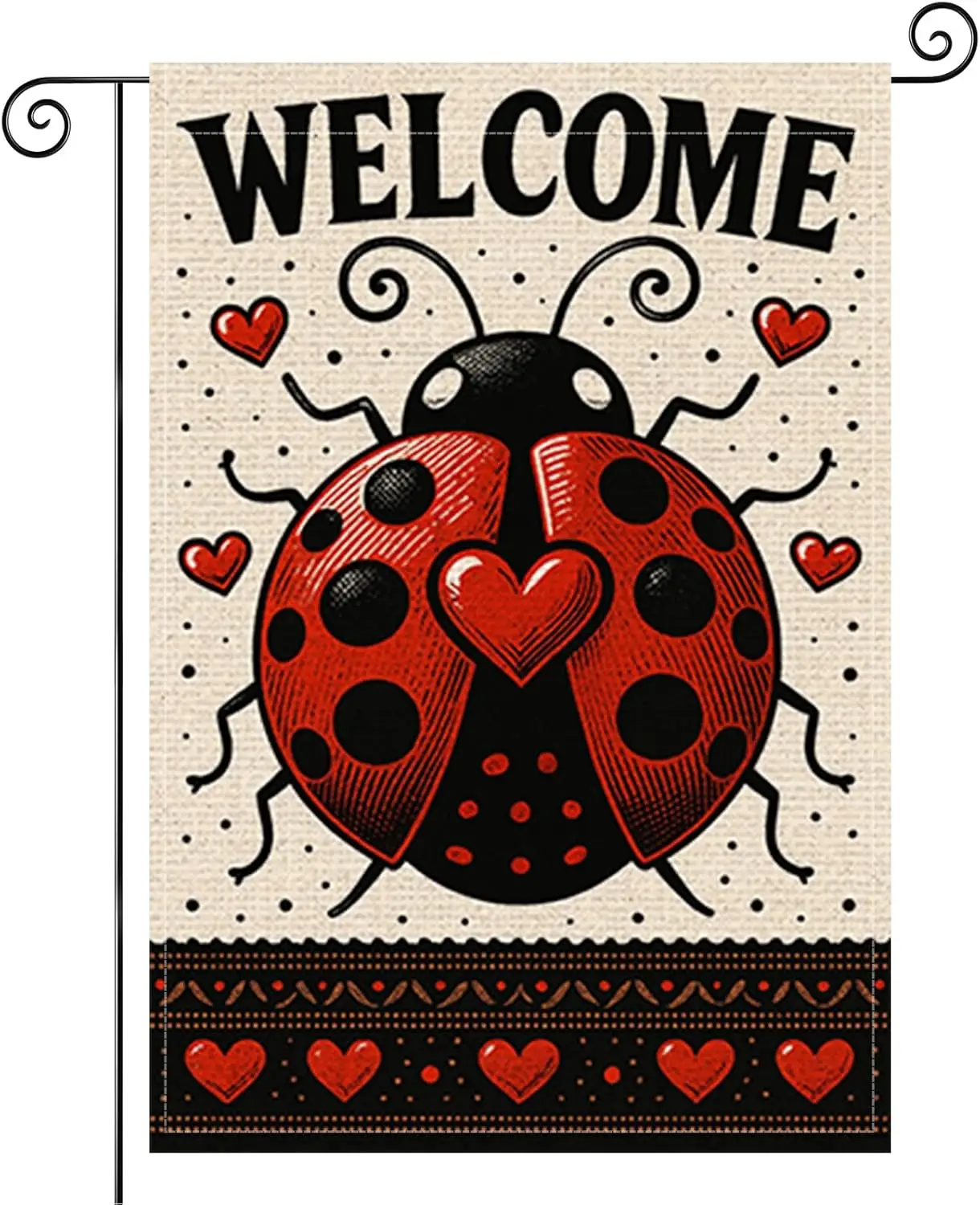 Welcome Ladybug Garden Flag 12x18 Inch Double Sided Heart Ladybug Folk Art Burlap Garden Flag Rustic Farmhouse Yard Outdoor  ZZM