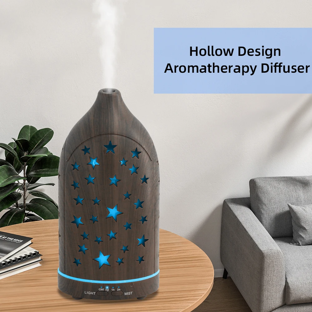 

Star Hollow Essential Oil Diffuser, 7 Color LED Lights, Ultrasonic Quiet Operation, Stylish & Safe Aromatherapy Device
