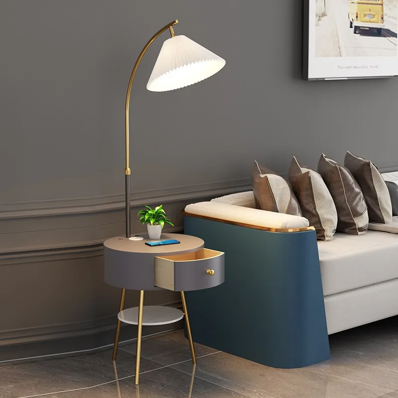 Floor lamp, living room sofa, light luxury design pleated bedroom bedside table, integrated storage rack, double-layer desk lamp