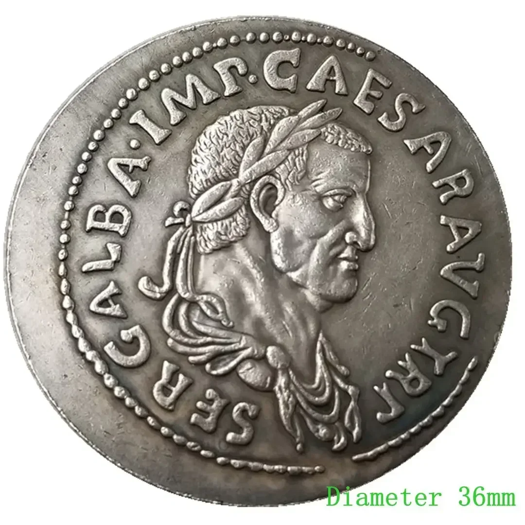 Réplica romana antigua, moneda antigua, moneda conmemorativa del emperador Galba César Augustus, colección romana, moneda decorativa de plata