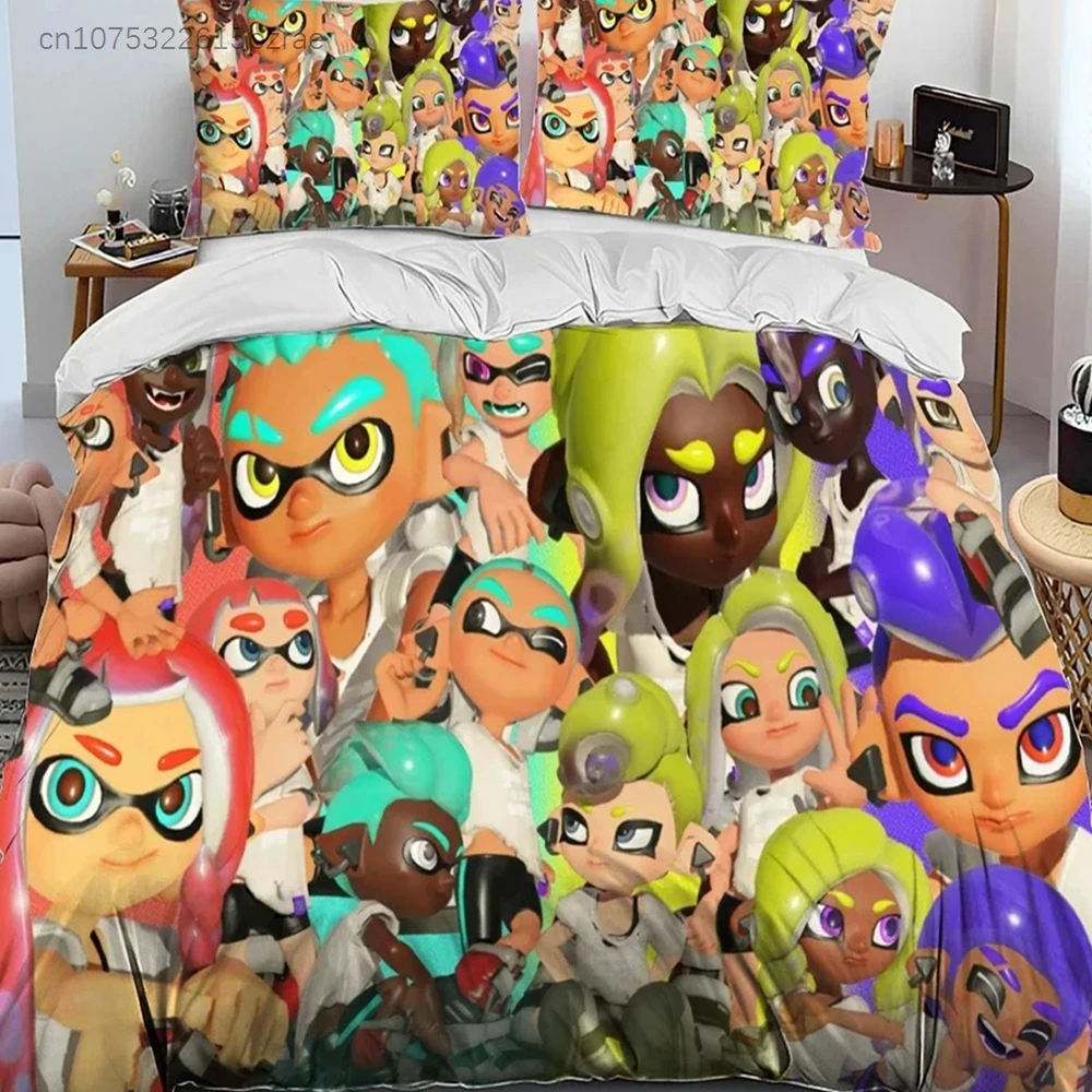 3D Print S-Splatoon Cartoon Bedding Set Duvet Cover Bed Set Quilt Cover Pillowcase Comforter King Queen Size Boys Adult Bedding