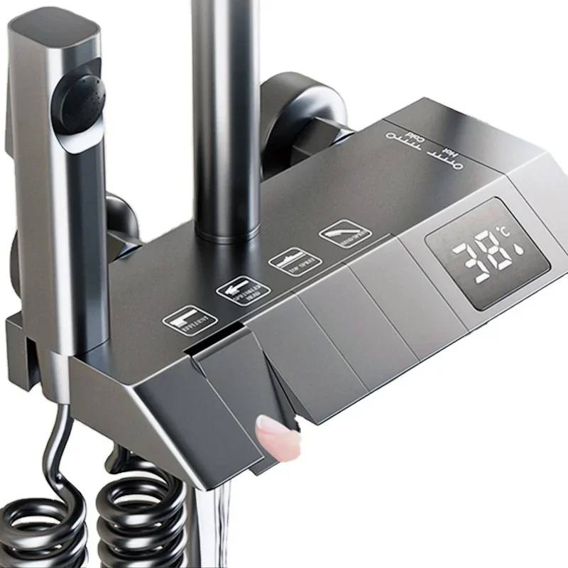 Bathroom Luxury Piano Keys Grey Thermostatic Bath & Shower Faucet Set