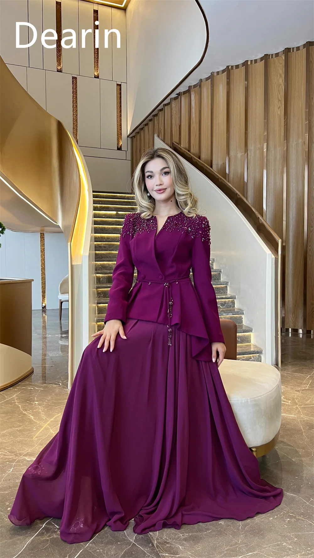 Customized Evening Gown Prom Women Dearin V-neck A-line Floor Length Skirts Draped Bespoke Occasion Dresses Formal Dress