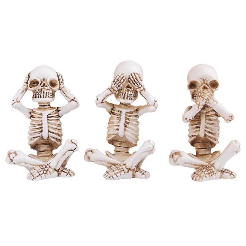 Skeletons Statue Hear See Speak No Halloween Figurines Home Decorative, Set Of Three