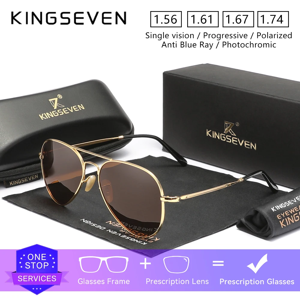

KINGSEVEN повседневные солнцезащитные очки-пилоты по рецепту, прогрессивные очки для близорукости и дальнозоркости, оптические линзы, мужские/женские модные очки для вождения