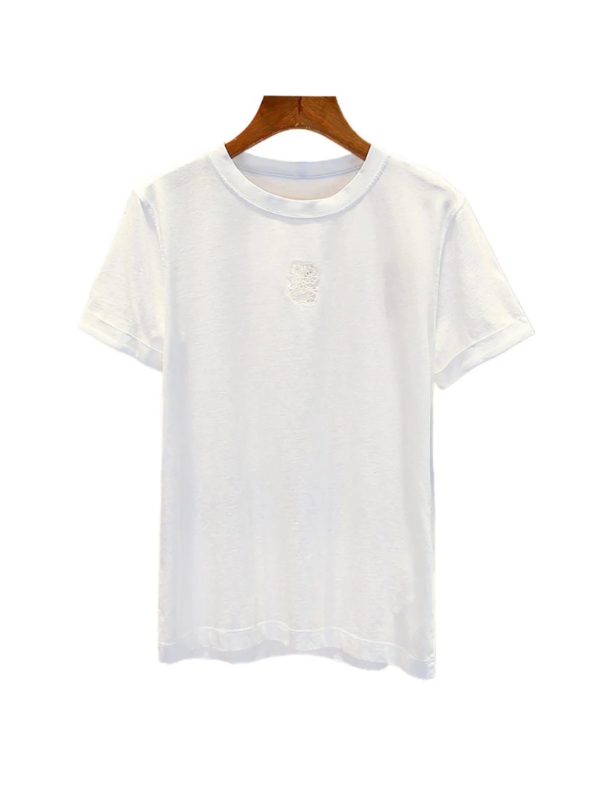 Ele brodé haut décontracté polyvalent évider T-shirt femme Faion printemps été Polyester rond Ne ort Sve