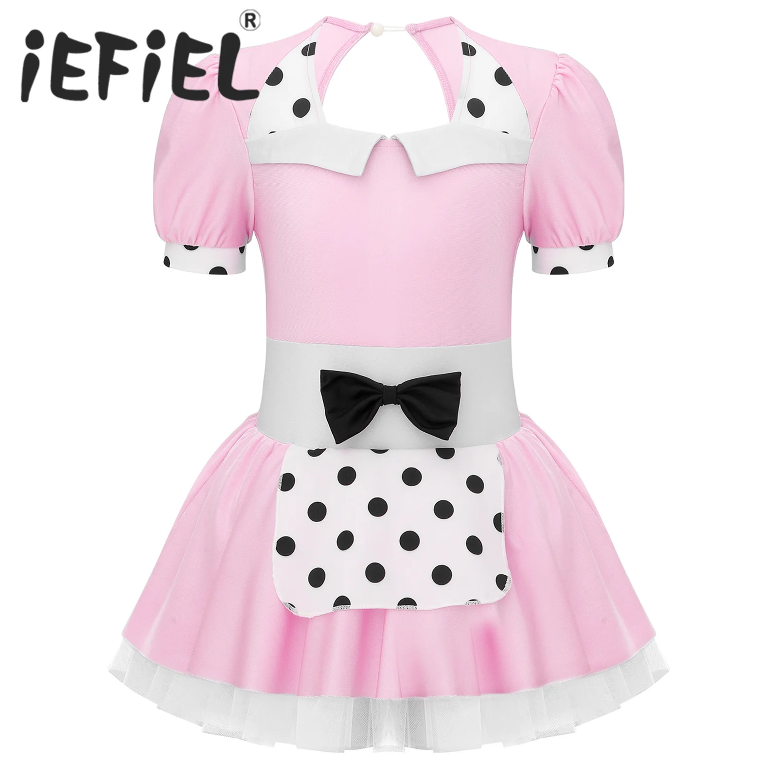 

Kids Girls Halloween Maid Costume Children Polka Dots Carnival Cosplay Tutu Dress with Apron for Themed Party Dress Up Clothes