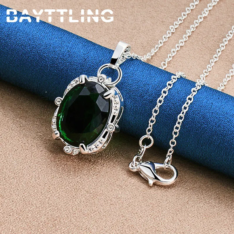 925 Sterling Silver 16-30 Inches Beautiful Green Large Zircon Necklace For Women Fashion Charm Wedding Gift Jewelry