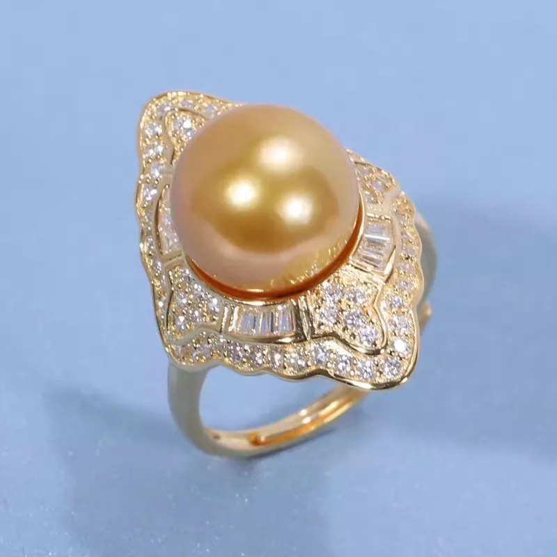 New Pearl Earrings AAAA 12-13 mm11-12mm Natural Round South Sea Pearl Open Ring 925s