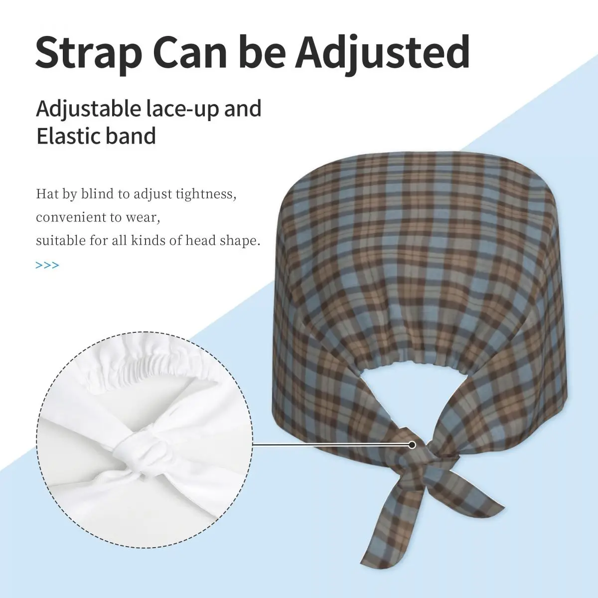 Tartan Scrub Hat Doctor Working Surgical Cap Unisex Adjustable Nursing Caps for Dentist