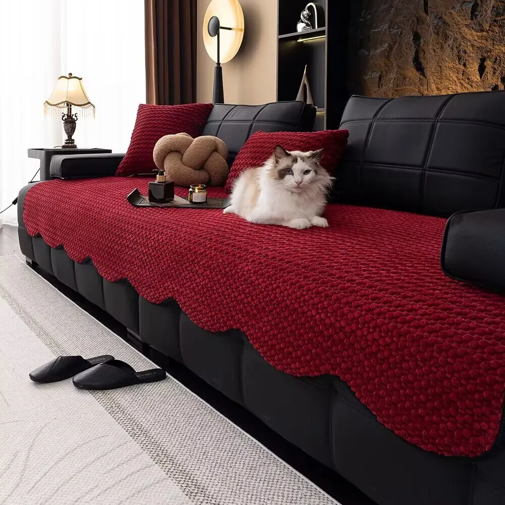 Irregular Shaped Honeycomb Velvet Sofa Cushion Full Coverage Non-slip Seat Pad Scratch Resistant Furniture Protector Covers