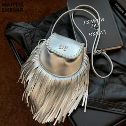 Women's Bag Luxury Party Shoulder Bag New Fashion Tassel Small Crossbody Bags for Women Designer Punk Style Handbags Purses Flap