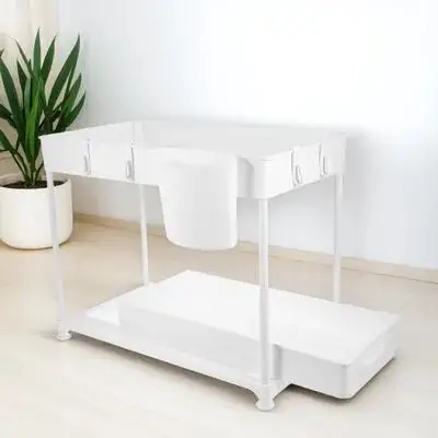 

2-Tier Pull Out Kitchen Storage Rack for Under Sink Organizer with Telescopic Slide Shelves Spice Bottle Holder Cabinet Drawer