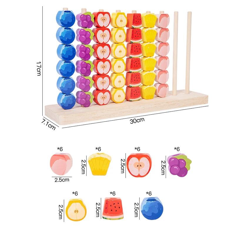 Gioco di lancio di anelli di frutta in legno - Aiuta i bambini sviluppare il riconoscimento del colore Abilità motorie fini e la cognizione della classificazione della frutta